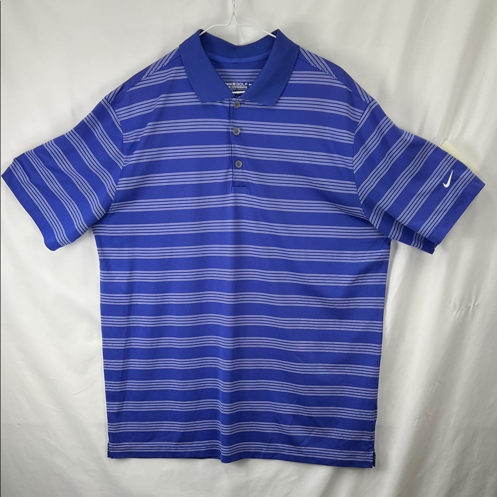 Nike Golf -Mens Golf Shirt -Blue w White Stripes -XL - Tour Performance -Dri Fit